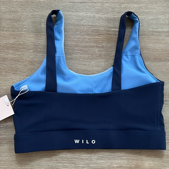 Wilo Ribbed Blue Colorblock Bra and Leggings Set Small Large - Picture 5 of 10